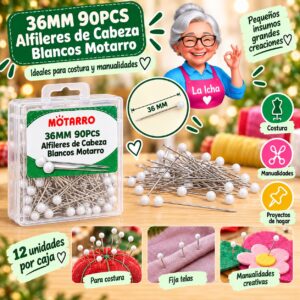 RI-0008364 36MM 90PCS Alfileres de Cabeza Blancos Motarro