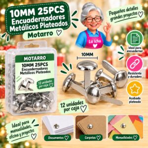 RI-0008367 10MM 25PCS Encuadernadores Metálicos Plateados Motarro