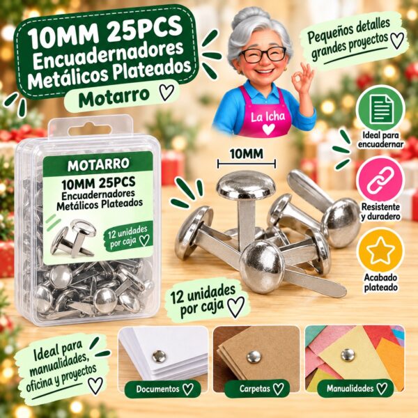 RI-0008367 10MM 25PCS Encuadernadores Metálicos Plateados Motarro