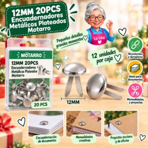 RI-0008369 12MM 20PCS Encuadernadores Metálicos Plateados Motarro