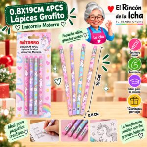 0.8X19CM 4PCS Lápices Grafito Unicornio Motarro