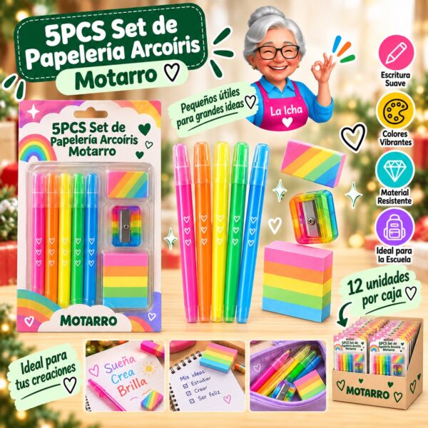 RI-0008376 5PCS Set de Papelería Arcoíris Motarro