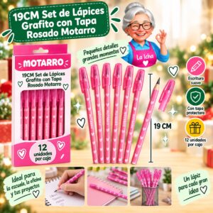 19CM Set de Lápices Grafito con Tapa Rosado Motarro