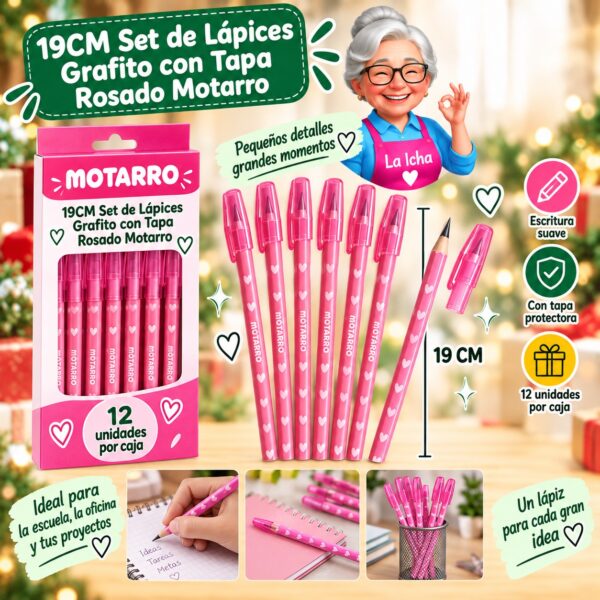 RI-0008379 19CM Set de Lápices Grafito con Tapa Rosado Motarro