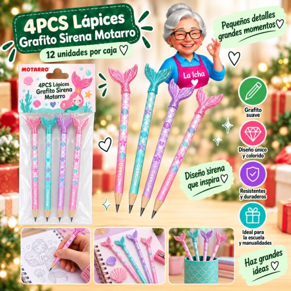 RI-0008381 4PCS Lápices Grafito Sirena Motarro