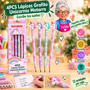 4PCS Lápices Grafito Unicornio Motarro