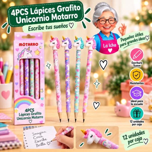 RI-0008382 4PCS Lápices Grafito Unicornio Motarro