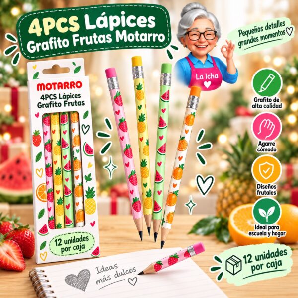 RI-0008383 4PCS Lápices Grafito Frutas Motarro