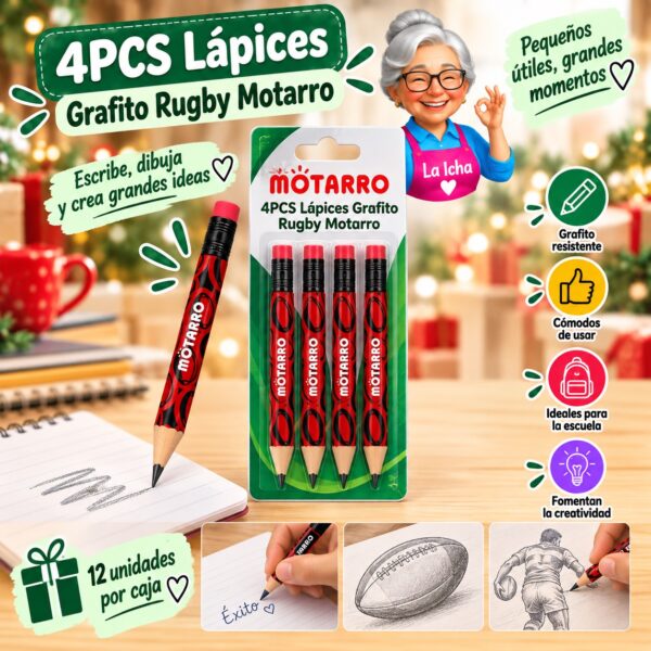 RI-0008385 4PCS Lápices Grafito Rugby Motarro