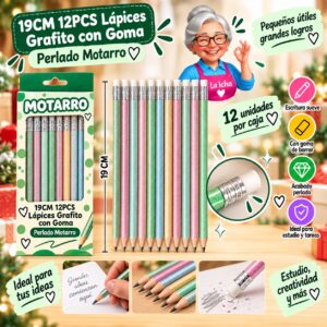 19CM 12PCS Lápices Grafito con Goma Perlado Motarro