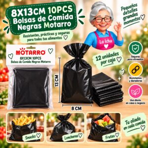 RI-0008392 8X13CM 10PCS Bolsas de Comida Negras Motarro