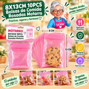 RI-0008394 8X13CM 10PCS Bolsas de Comida Rosadas Motarro