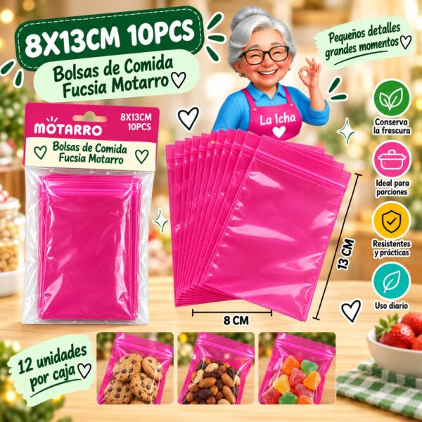 RI-0008395 8X13CM 10PCS Bolsas de Comida Fucsia Motarro