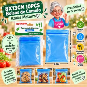 RI-0008396 8X13CM 10PCS Bolsas de Comida Azules Motarro