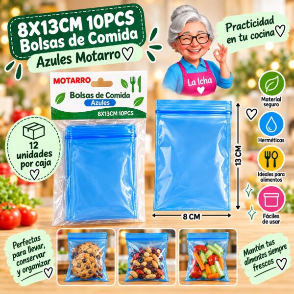 RI-0008396 8X13CM 10PCS Bolsas de Comida Azules Motarro