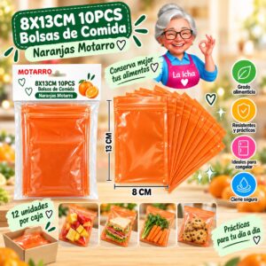 RI-0008397 8X13CM 10PCS Bolsas de Comida Naranjas Motarro