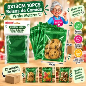 RI-0008398 8X13CM 10PCS Bolsas de Comida Verdes Motarro