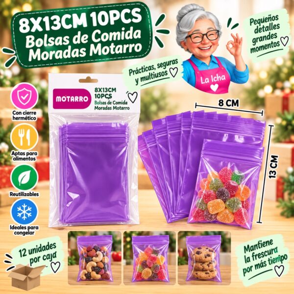 RI-0008399 8X13CM 10PCS Bolsas de Comida Moradas Motarro