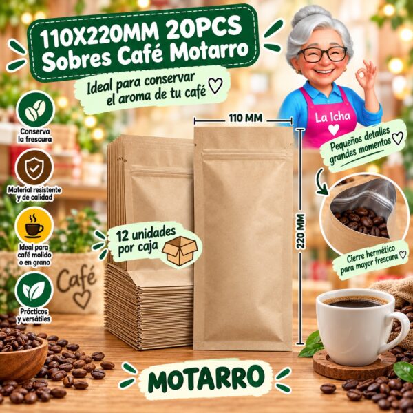 110X220MM 20PCS Sobres Café Motarro