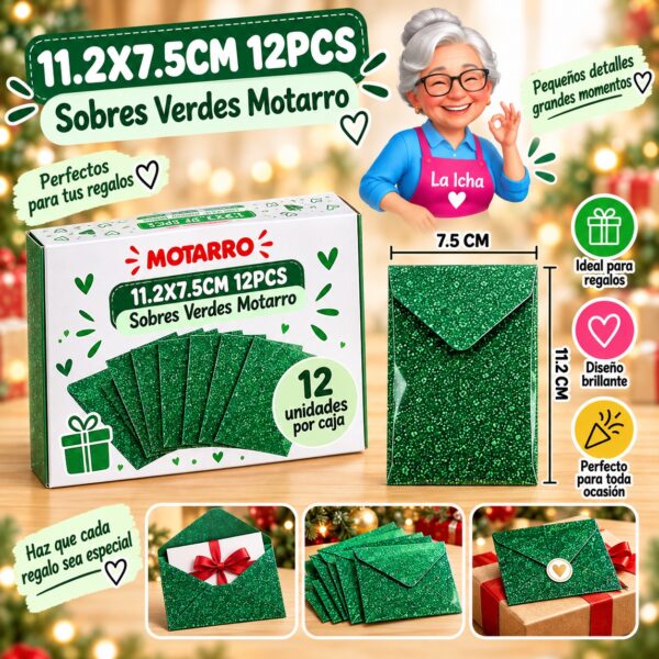 11.2X7.5CM 12PCS Sobres Verdes Motarro