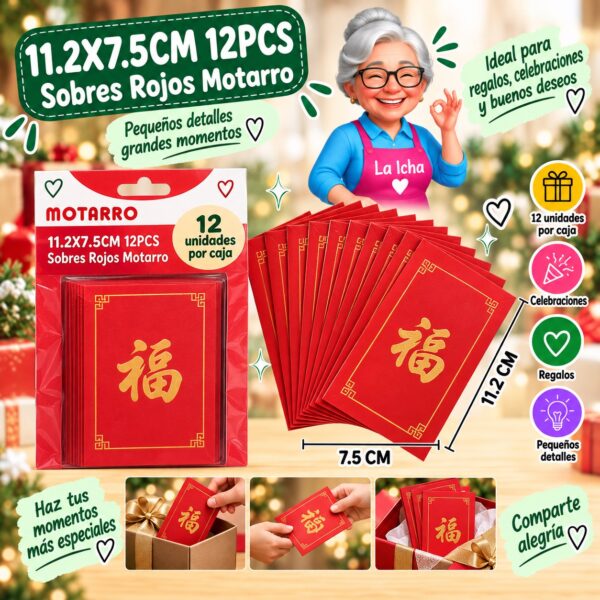 11.2X7.5CM 12PCS Sobres Rojos Motarro