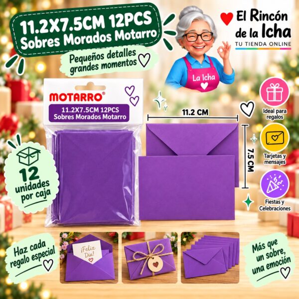 11.2X7.5CM 12PCS Sobres Morados Motarro
