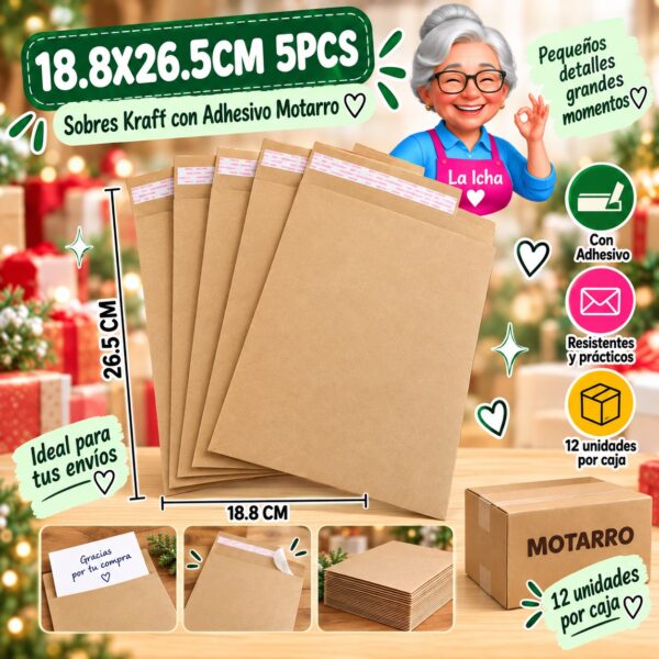 RI-0008409 18.8X26.5CM 5PCS Sobres Kraft con Adhesivo Motarro