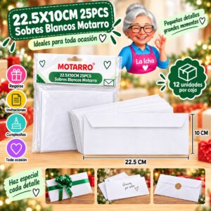 22.5X10CM 25PCS Sobres Blancos Motarro
