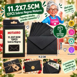 11.2X7.5CM 12PCS Sobres Negros Motarro
