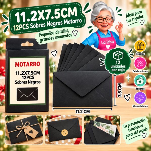 11.2X7.5CM 12PCS Sobres Negros Motarro