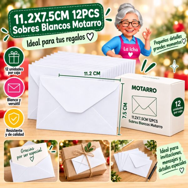 11.2X7.5CM 12PCS Sobres Blancos Motarro