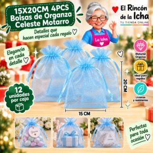 15X20CM 4PCS Bolsas de Organza Celeste Motarro