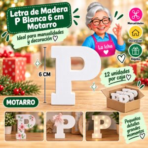 Letra de Madera P Blanca 6 cm Motarro