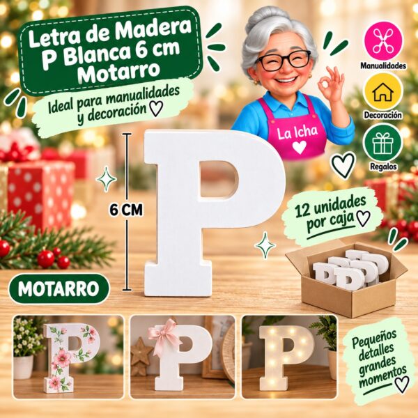 RI-0008436 Letra de Madera P Blanca 6 cm Motarro