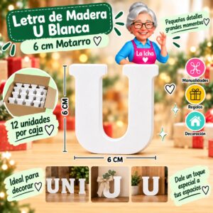 Letra de Madera U Blanca 6 cm Motarro