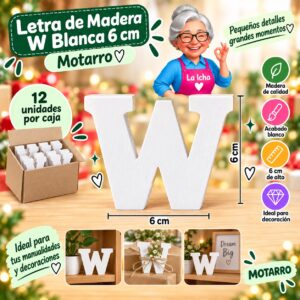 Letra de Madera W Blanca 6 cm Motarro