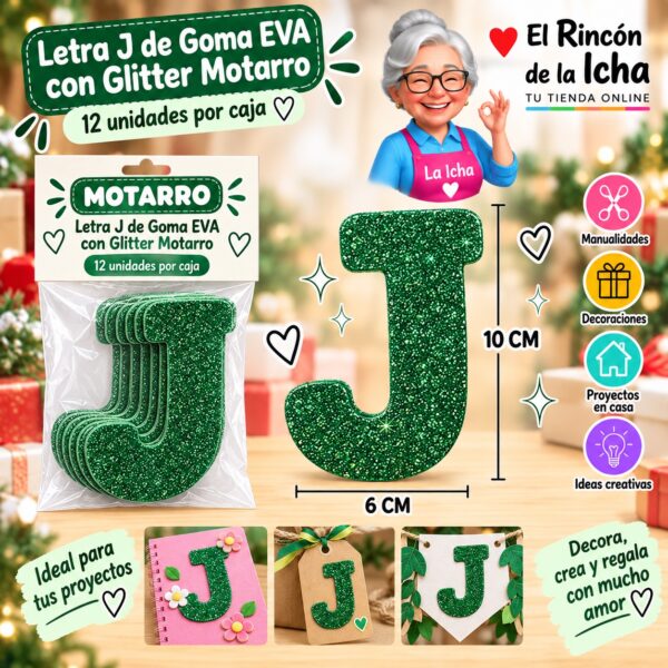 RI-0008447 Letra J de Goma EVA con Glitter Motarro