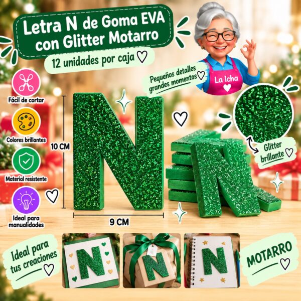 RI-0008448 Letra N de Goma EVA con Glitter Motarro