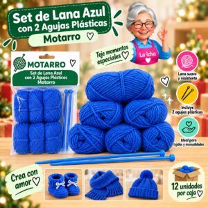 RI-0008449 Set de Lana Azul con 2 Agujas Plásticas Motarro