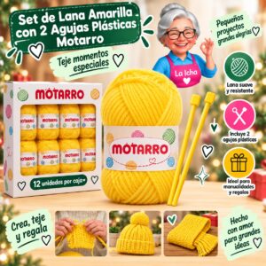 RI-0008450 Set de Lana Amarilla con 2 Agujas Plásticas Motarro