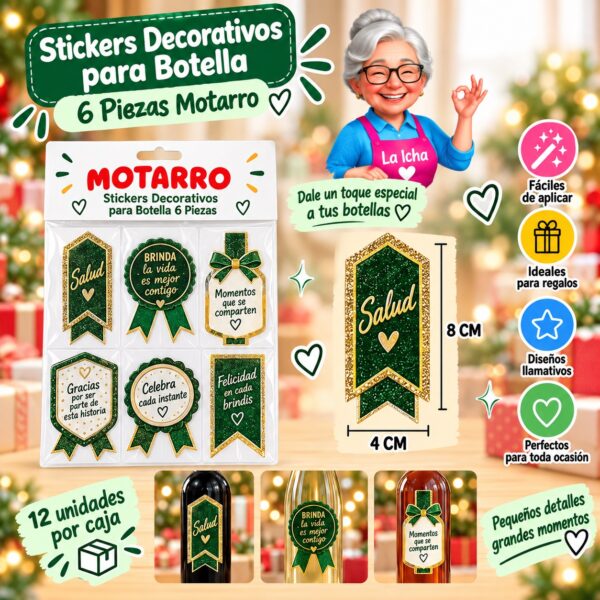 RI-0008453 Stickers Decorativos para Botella 6 Piezas Motarro