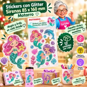 Stickers con Glitter Sirenas 85 x 160 mm Motarro