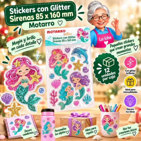 RI-0008455 Stickers con Glitter Sirenas 85 x 160 mm Motarro