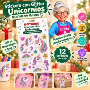 Stickers con Glitter Unicornios 85 x 160 mm Motarro