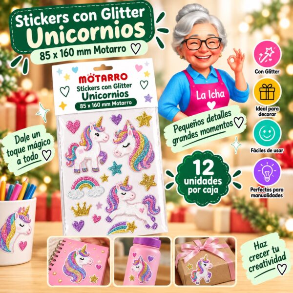 RI-0008456 Stickers con Glitter Unicornios 85 x 160 mm Motarro
