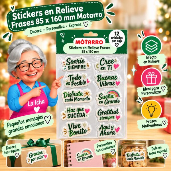 RI-0008461 Stickers en Relieve Frases 85 x 160 mm Motarro