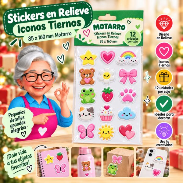 RI-0008463 Stickers en Relieve Iconos Tiernos 85 x 160 mm Motarro