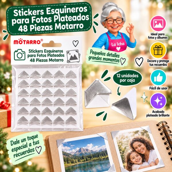 RI-0008466 Stickers Esquineros para Fotos Plateados 48 Piezas Motarro