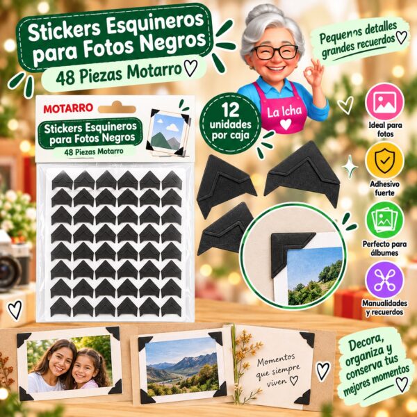RI-0008467 Stickers Esquineros para Fotos Negros 48 Piezas Motarro