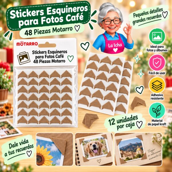 RI-0008468 Stickers Esquineros para Fotos Café 48 Piezas Motarro